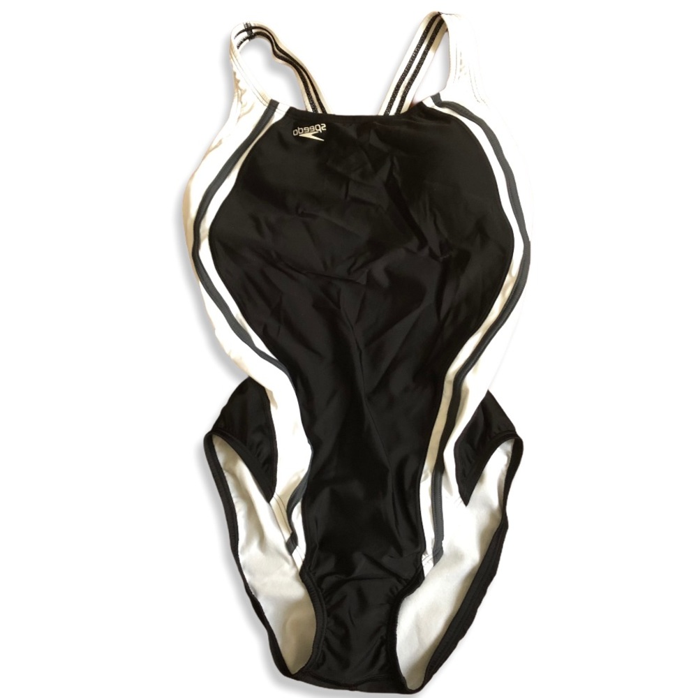 Speedo One Piece Racing Cut Black White Hydro Bra